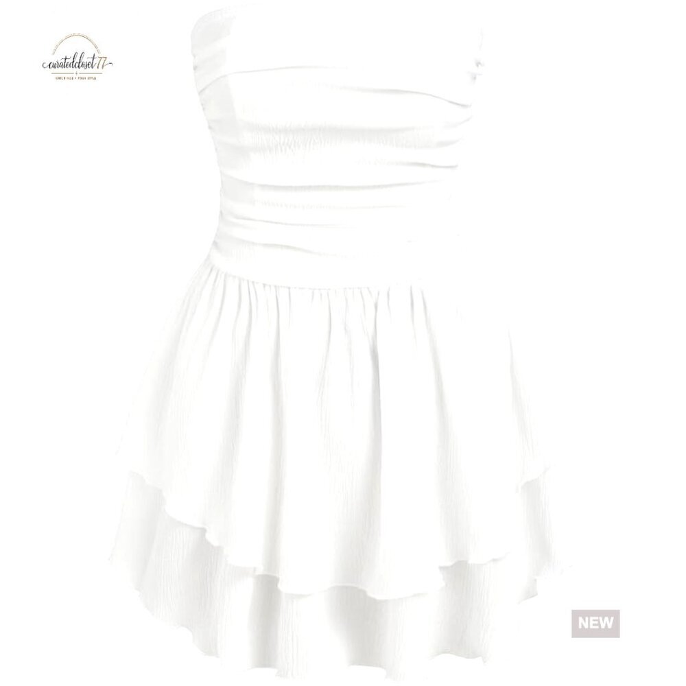 Strapless Ruched Ruffle Mini Dress Summer Cocktail Date Night